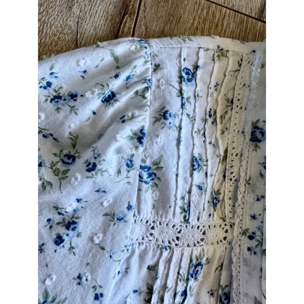 Rachel Ashwell Cotton Blue Floral Print Lace Top Shorts Coord Pajama Set Large - Picture 3 of 14